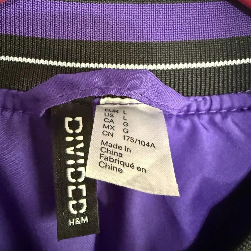 H&M DIVIDED PURPLE TWILL BASEBALL‎ VARSITY LOOSE FIT BOMBER JACKET WOMEN Large